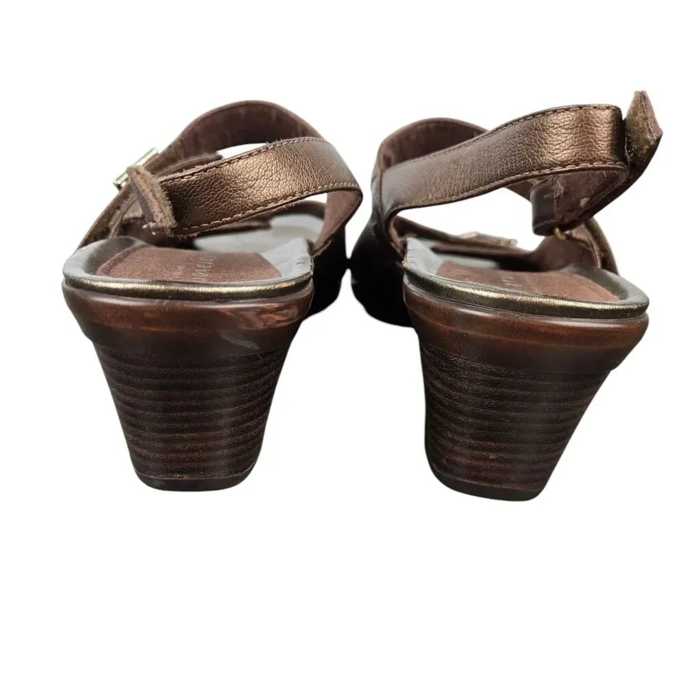 Aravon by New Balance Ava Sandals Women's Sz 10 AA Bronze Block Heel Ankle Strap